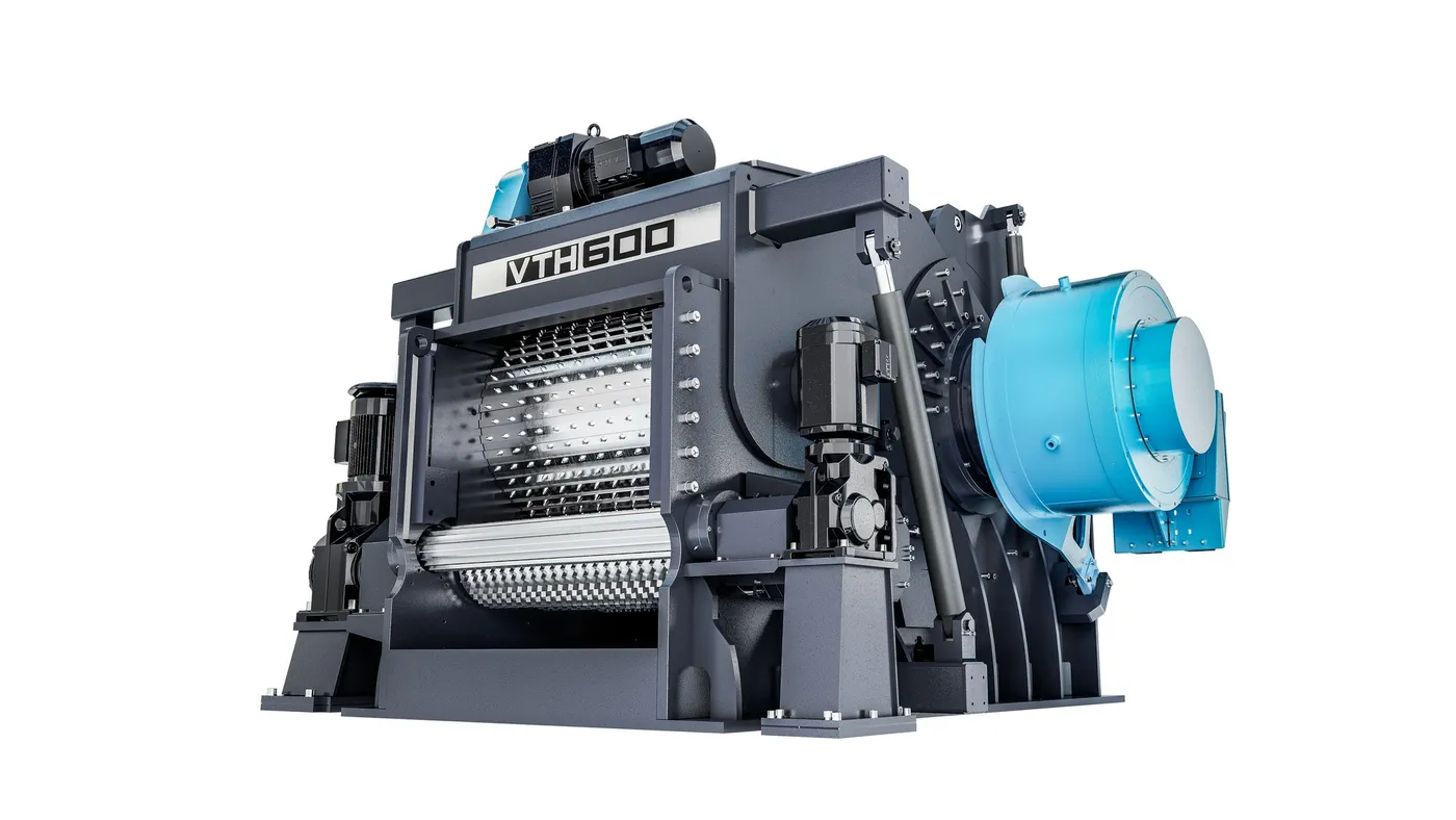 Vecoplan VTH 600 drum chipper for wood, knife rotor and drive unit