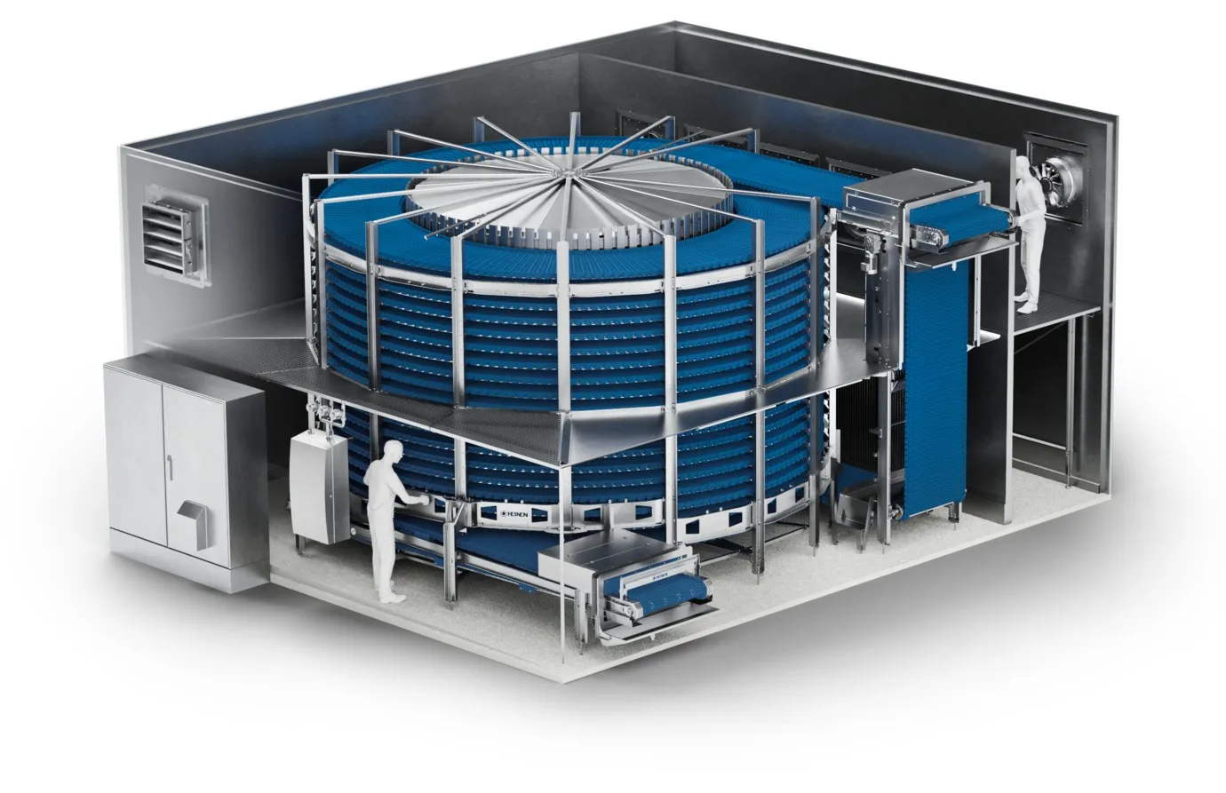 Heinen acticool spiral system for cooling and freezing, shown as a section through the hall