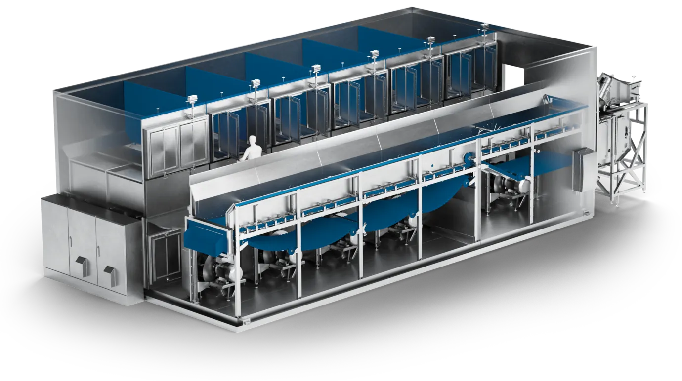 Heinen blizzard fluidised bed freezing system, sectional view