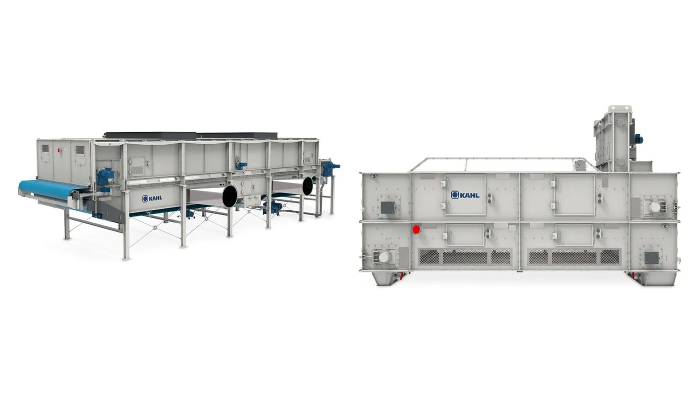 Kahl belt-type channel dryer and cooler for bulk materials